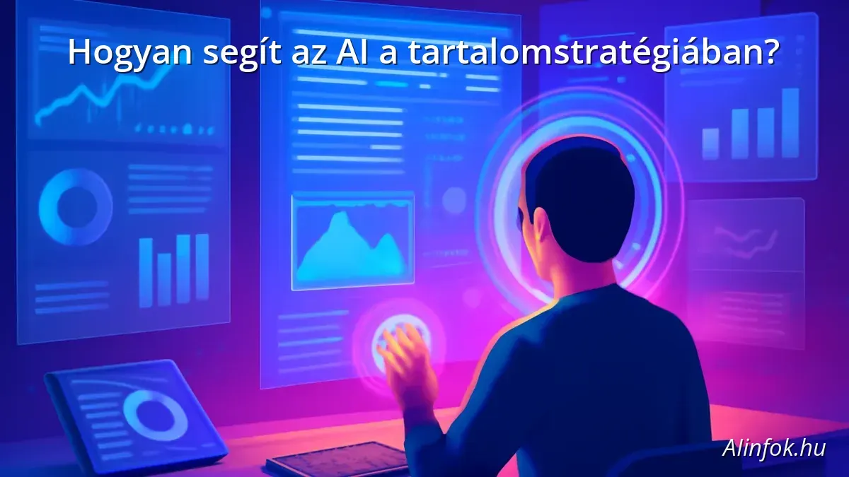 Futuristic digital workspace illustrating AI-powered content strategy tools